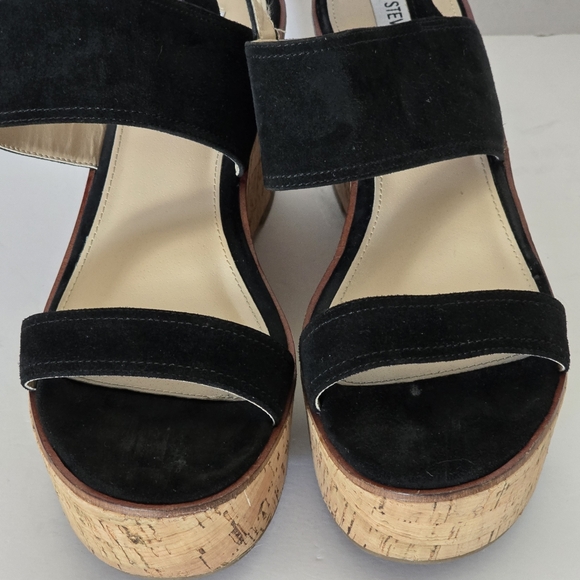 Steve Madden Caytln Black Suede Wedge Platform Sandals Size 9.5 - Picture 4 of 11
